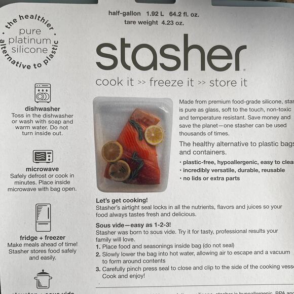 2-Piece Set STASHER Aqua/Clear Reusable Food Storage Bags, 8.5"x"10.25x"1.5" - Picture 9 of 10